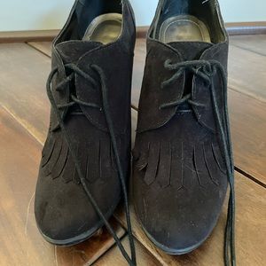 Black suede-like lace up booties! Worn 3 times.